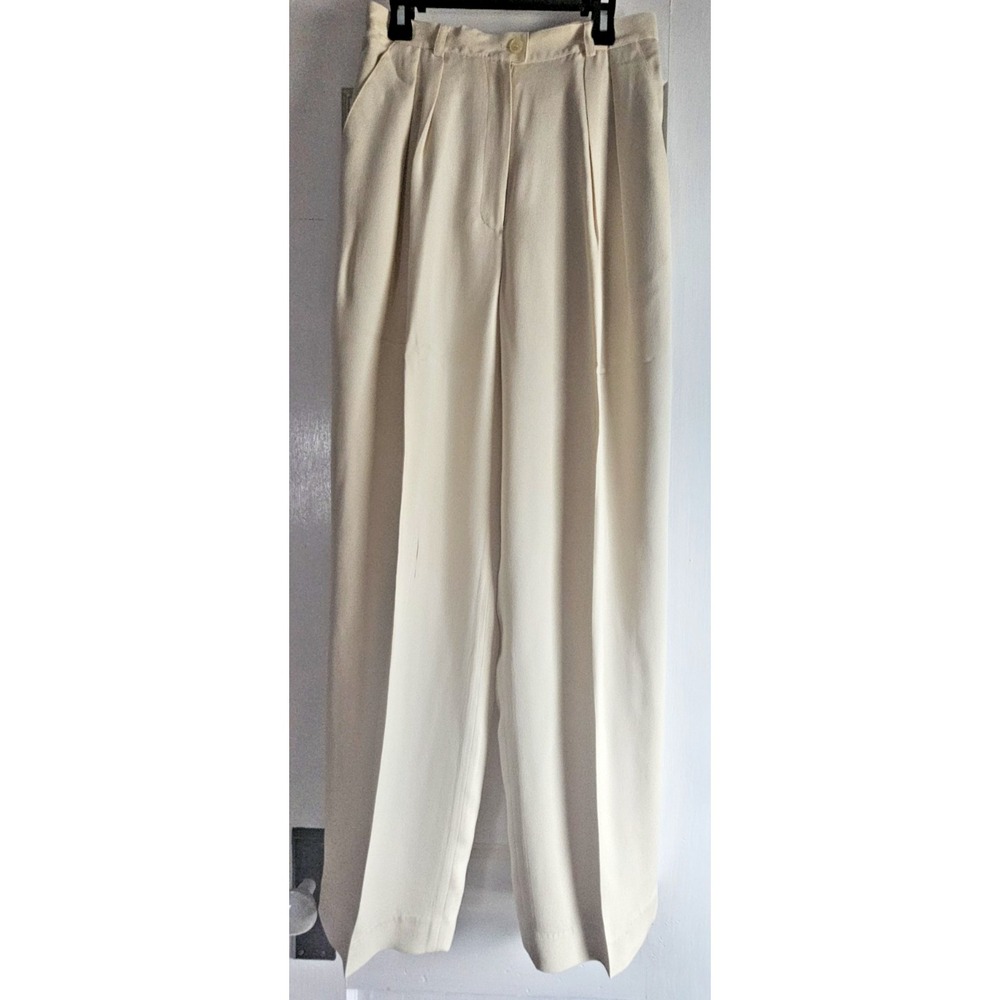 NWT JONES NEW YORK woman Sz 6 cream 100% silk pleated high rise wide leg pants